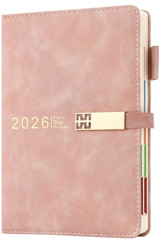 2026 Terminkalender A5 Seite pro Tag, Terminkalender 2026, ein Tag pro Seite, 12 Monate täglicher und monatlicher Planer mit farbigen Monatslaschen, Hardcover-Organizer mit Lesezeichen, Innentasche