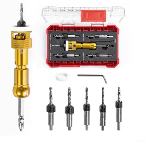 Precision Engineering in a 5 Piece Adjustable Countersink Drill Bit Set with Efficient Quick Release Hex Shank Design