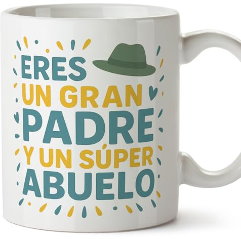 MUGFFINS taza abuelo con frase Eres un gran padre y un súper en Español | regalo abuelo original | cumpleaños, navidad | 330 Ml / 11 oz | Abuelitos-2 v2