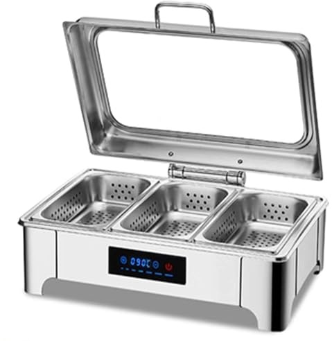 Scaldavivande da buffet, grande capacità, 9 l, in acciaio inox, a tripla griglia, con controllo della temperatura a LED, per catering, eventi e banchetti