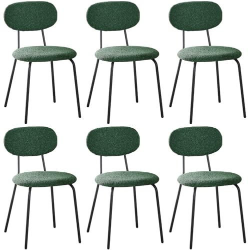WAFTING Set di 6 Sedie da Pranzo Moderne, Sedie da Cucina Impilabili Imbottite in Tessuto Teddy con Gambe in Metallo, per Sala da Pranzo, Cucina, Soggiorno e Camera da Letto-Verde