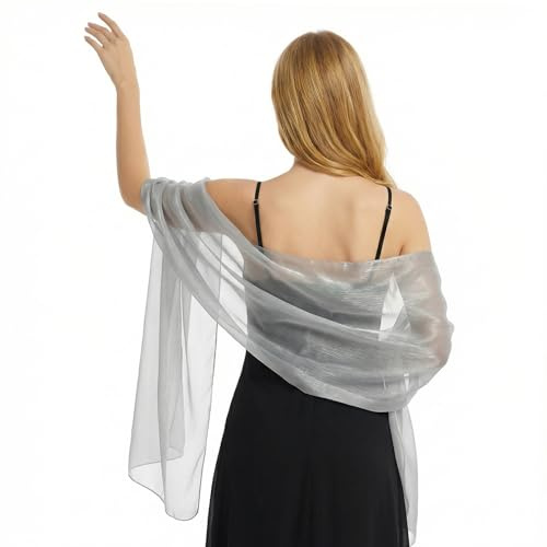 Bliceon Silver Scarf for Women, Chiffon Shawls and Wraps, Sparkly Shawl for Evening Dresses, Wedding Party, Formal Ball, Dress, Bridal and Bridesmaid