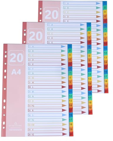 AMO HERMOSO A4 Register 1-20 Trennblätter für Ordner, 3er 20-Teiliges Alphabet Kunststoff Registerblätter Indexblätter für Hefter & Ringbücher, für Schule, Büro