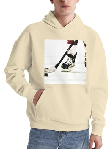 Ishockeymönster herr pullover huvtröja långärmad ledig tröja med ficka för daglig användning, Khaki, L