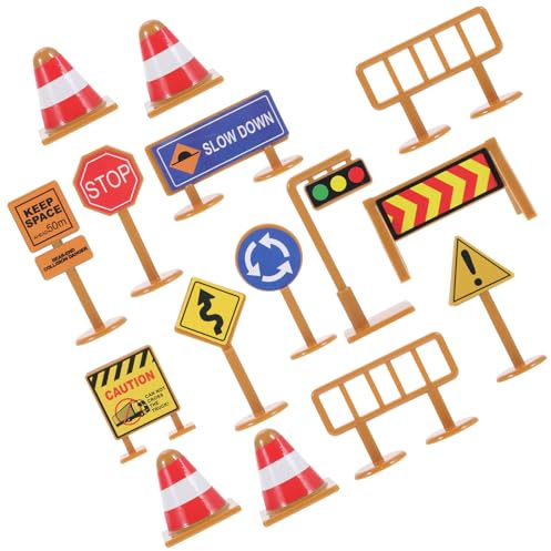 Homoyoyo Ensemble 2 Jeux de Panneaux de Signalisation Miniatures pour Garçon et Filles 15 Pièces de Panneaux de Signalisation Routière Colorés en Alliage, Éducatif de Sécurité et Jeu