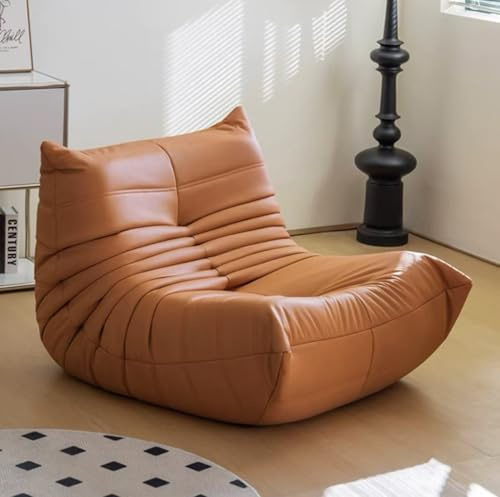 Togo-fåtölj med öppen spis, larvformad enkelsoffa, modern och bekväm läsfåtölj, för lägenhet, vardagsrum, sovrum, arbetsrum, ingen montering krävs Brown