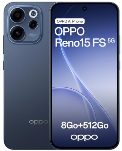 OPPO Reno15 FS 5G Smartphone Android, 8+512GB, Pantalla 6.57 120Hz, Cámara Ultra Gran Angular 50MP FOV 100°, AI Portrait Glow, Batería 6500mAh, IP69, Carga Flash 80W SUPERVOOC, Twilight Blue