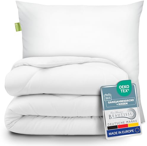 Beautissu Bettdecke und Kissen Set – Ganzjahresdecke Bettdecke 135x200 & Kopfkissen 80x80 – Allergiker Ganzjahresdecke Bettzeug Set – Steppdecke Decke Bett 135x200 Schlafdecke – BeauNuit MD & NK
