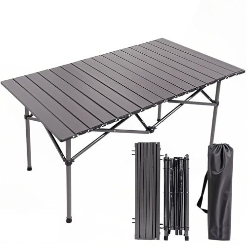 Vlocky Folding Camping Table, Lightweight Outdoor Foldable Table All Aluminum Roll Up Camping Table with Carrying Bag, Load 80KG, for 4-6 Person Picnic, BBQ, Garden, Beach