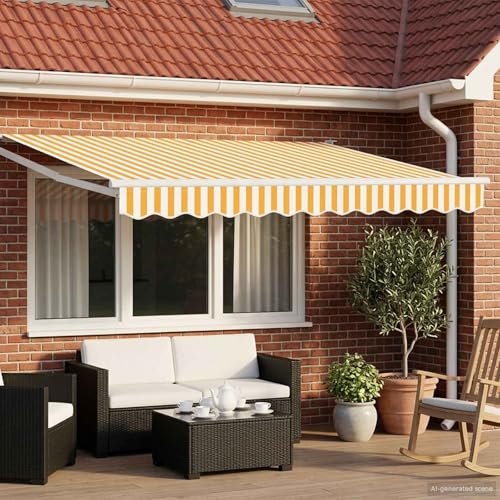 Owoxanthellate Tenda da sole con braccio articolato, 2,5 x 2 m, estensibile, per terrazza e balcone, con supporto a parete e manovella in alluminio e poliestere