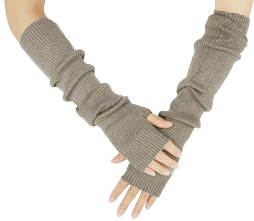 Farlenoyar Warm Cashmere Long Arm Gloves for Women Cozy Winter Fingerless Soft Arm Warmers, Ideal for Sleeveless Tops, Great Holiday Gift (Khaki)