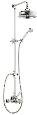 Schulte Duschsystem mit Sicherheits-Thermostat, Kopfbrause rund, verchromter Korpus aus Messing, Duschmaster Rain Retro mit Regendusche