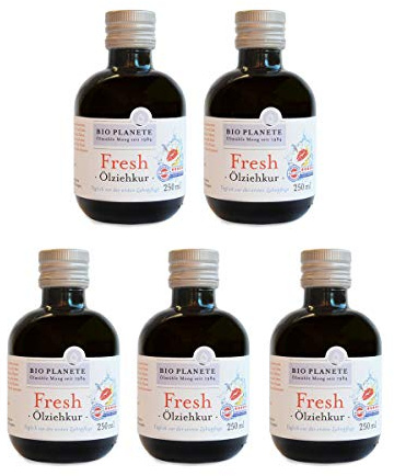 BIO PLANETE Ölziehkur Fresh (5 X 250 Ml), Milde Ölzieh-Kur, Bio, Vegan, Fluoridfrei, Naturkosmetik