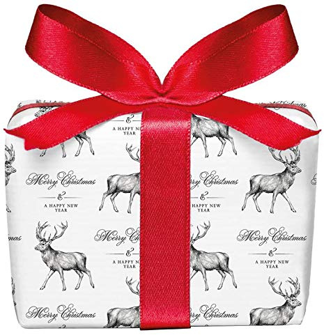 5er Set Weihnachts Geschenkpapier Bögen HIRSCH WEIß Weihnachten, Adventszeit, Weihnachtspapier, Geschenke, Adventskalender, gedruckt auf PEFC zertifiziertem Papier, 50 x 70 cm