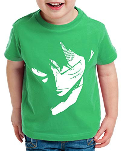 Ruffy Face Zorro One Manga Kinder T-Shirt Anime Piece, Kinder T-Shirt Größe:152-164 (12-14 Jahre), Kinder Farben:Grün