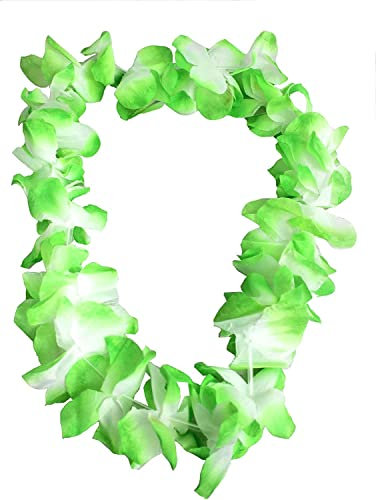 Hawaiian Lei Flower Necklace - Pack of 48 - Deluxe Thick Green Flower Necklace - Flower Garland Hawaii Hula Beach Party Fancy Dress Accessory
