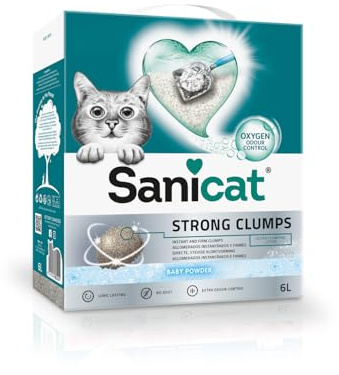 Sanicat - Arena para gatos ultraglomerante con aroma a talco | | Aglomerados instatáneos y compactos | Neutraliza olores y No genera polvo | 6 L de capacidad