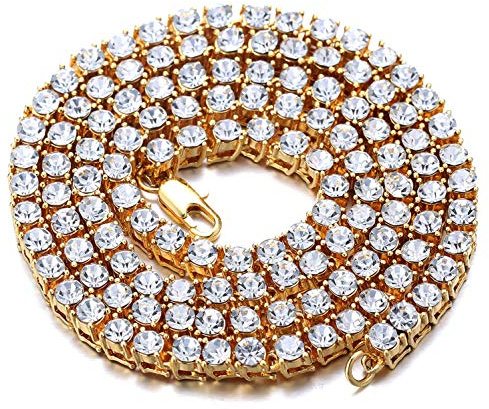 HALUKAKAH Guldkedja för Män Iced Out, 5.5MM Män Tenniskedja 18k Äkta Guldpläterad Choker Halsband 45cm, Full Cz Diamantslipning Prong Set, Gåva till Honom