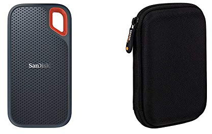 SanDisk Extreme SSD Portatile 2TB, Velocità di Lettura fino a 550MB/s & Amazon Basics Custodia per Hard Drive esterno