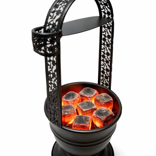 Bayli Shisha Kohlebehälter | Kohlekorb für die Shisha, Wasserpfeife Kohle | schwarzmatt - Höhe [35 cm] | Grillkohlekorb mit Zangenhalter | Charcoal Basket | Kohlezubehör für Shishas & Wasserpfeifen