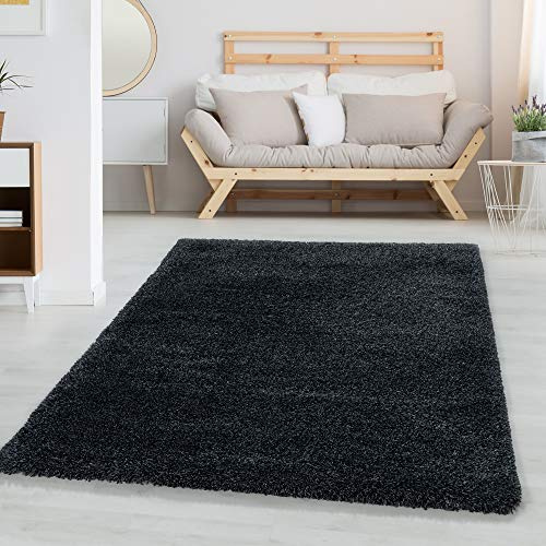 Carpettex Hochflor Teppich Wohnzimmer Shaggy Flokati Modern Einfarbig 200 x 290 cm Anthrazit - Schlafzimmer Weich Flauschig Waschbar Küche Esszimmer - Langflor