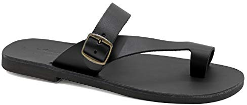 45 Schwarz Emmanuela Griechische Leder Zehenring Sandalen für Herren, hochwertige handgefertigte Herrensandalen mit verstellbarem Schnallenriemen, Herren Riemchen Sommerschuhe
