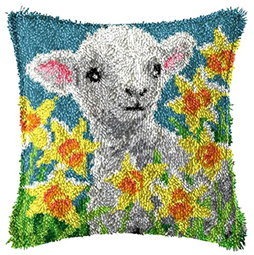 Schafmuster Knüpfen Set Knüpfkissen Zum Selber Knüpfen Knüpfset Knüpfteppiche Kreativ Set Knüpfteppich Für Kinder Und Erwachsene Sofakissenbezug Handgemachte Geschenke 43Cm X 43Cm