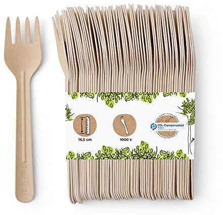 BIOZOYG Papiergabel 16,5 cm braun I Catering Party Gabeln aus Papier formstabil umweltfreundlich und kunststofffrei I Imbiss Gabel biologisch abbaubar I Partygabeln Großpackung 1000er Pack
