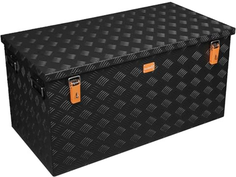 Alubox Black Strong - 312 L Transportkiste Riffelblech Pritschenbox schwarz - Alu 3mm - wasserfest - 4 Tragegriffe - Gasdruckfeder