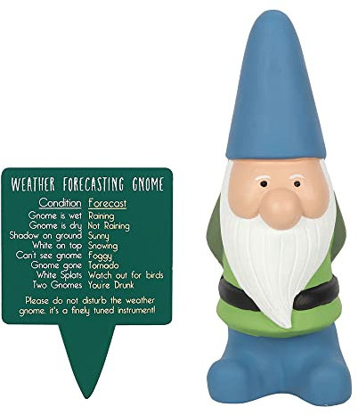 Humorous Large Multicolor Weather Forecasting Gnome - 25cm x 9.5cm (1 Pc.) - Comes with Wooden Sign, Gnome Conditions Include Rain, Sun, Snow & Fog - Perfect Garden Decor