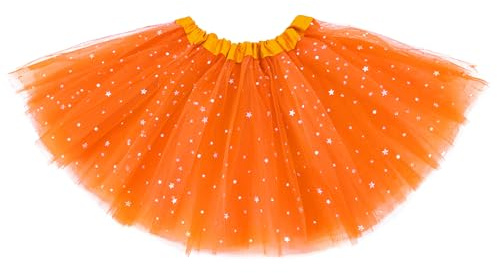 Zando Sparkle Stars Sequins Orange Tutu for Girls Tutu for Toddler Girls Kids 3 Layers 2-8 Years Princess Halloween Costume Cosplay Fluffy Tulle Elastic Dance Skirt Birthday Party Dress up Ballet