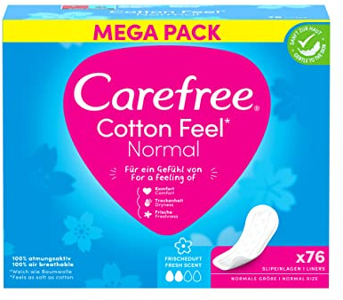 Carefree Cotton Feel Normale atmungsaktive Slipeinlagen, frischer Duft, Absorptionsgrad 2, Größe normal, 76er Pack
