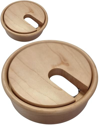 Gedotec Kabeldurchführung Buche Holz lackiert - Kabeldose Bohr-Ø 80 mm - Kabeldurchführung Schreibtisch zum Eindrücken in Arbeitsplatte - Kabeldurchlass PLAIN zweiteilig, 2 Stück runde Kabeldurchlässe