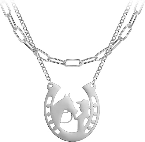 LIKGREAT Flicka och häst hänge halsband hästälskare halsband charm vänskap smycken rostfritt stål hästgåvor för flickor kvinnor födelsedag årsdag, Adjustbale, Rostfritt stål, Ingen ädelsten