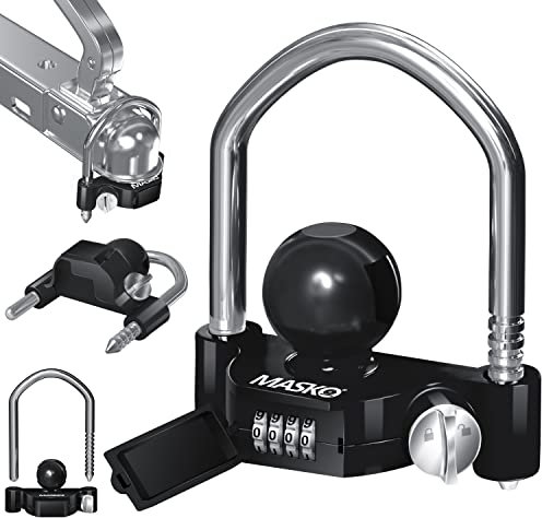 MASKO® Lucchetto per Rimorchio, Lucchetto a Combinazione con Codice a 4 Cifre per i Comuni ganci di Traino, Facile Installazione, Protezione Antifurto, Roulotte, Rimorchio, Nero
