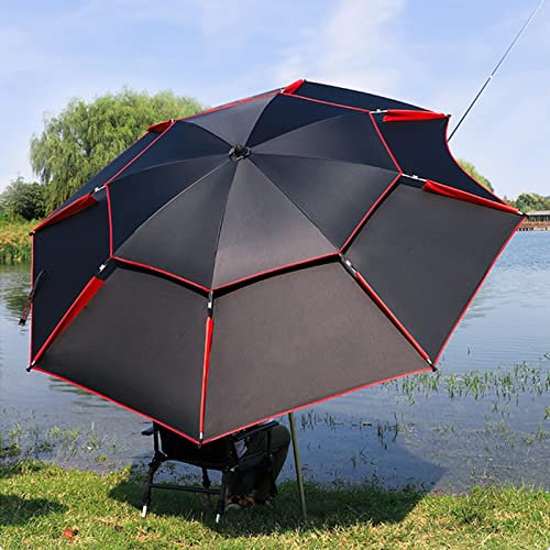 Parasol de marché extérieur Parasol de pêche Parasol de plage – Parasol de jardin extérieur avec mât télescopique, piquets coupe-vent et sac de transport, rotation à 360° Protection solaire résistant