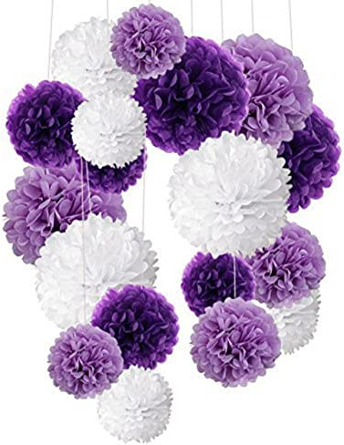 Wambere 18pcs konfetti wabenbälle,deko Taufe,papierlampion,deko Hochzeit,deko Gold,Pompons deko,Bride to be Girlande,Einschulung deko,Girlande,Kommunion Dekoration,Vintage-Partys, Geburtstage,Lila