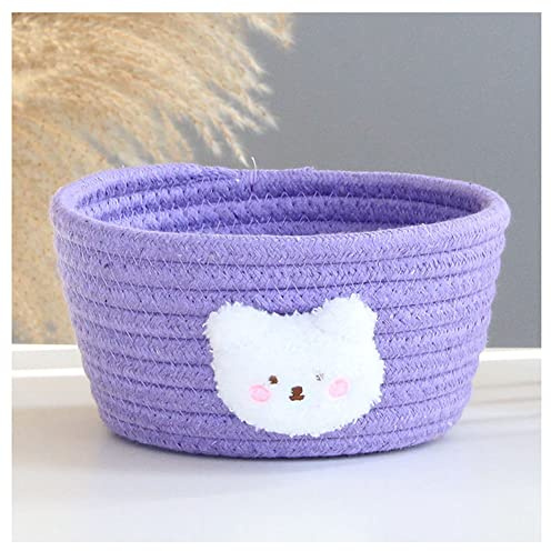 SHTGOI Panier de rangement en corde de coton tissé - Panier de rangement pour bureau et panier de rangement - Panier de rangement tressé pour bureau chambre à coucher - 16,5 x 9 cm - Violet