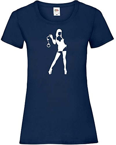 Domina mit Handschellen Frauen Lady-Fit T-Shirt Navy L