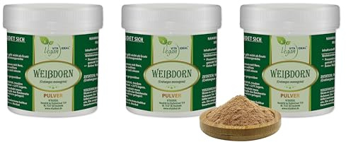 VITA IDEAL Vegan® WEIßDORN - Beeren 3x 300g PULVER - Crataegus Fruct - Tagesportion 1000mg WEISSDORNBEEREN, natürlich, pflanzlich & ohne Zusatzstoffe, Inklusive Messlöffel.