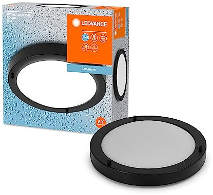 LEDVANCE BATHROOM CLASSIC ROUND Badezimmer-Deckenleuchte 310mm, schwarz, E27-Sockel, kann mit smarter Lampe bestückt werden, hochwertige Verarbeitung, Zylinderform, IP44 Schutzklasse