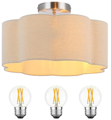 Newrays 3-Light Semi Flush Mount Deckenleuchte, Leinen Stoff Schatten Modern Close to Ceiling Lampe für Kinderzimmer Kinderzimmer Schlafzimmer Küche Flur Eingang mit 3PCS LED-Lampen