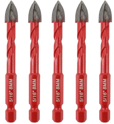 FOCSTOL Set de Foret Sec - 5 pièces 8mm Foret au Carbure avec Changement Rapide de Tige Hexagonale pour Bois Plastique Maçonnerie Céramique Béton Marbre