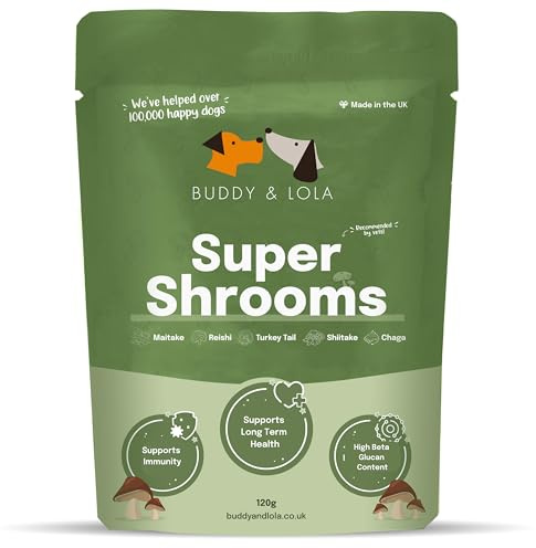 Buddy & Lola Super Shrooms - 5 Mushroom Blend Immunity Support for Dogs | 5 Mushroom Blend With Beta-Glucans & Antioxidants For Immunity, Gut & Heart Health. Fruiting Body Only, No Fillers.