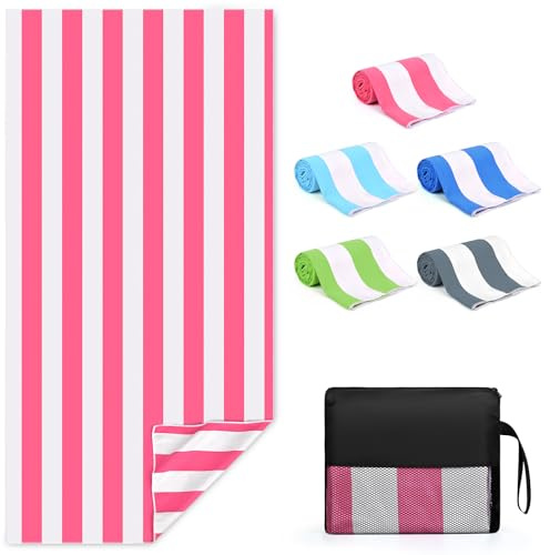 Zusentee Toalla de Playa Grande, Microfibra Algodón, Rosa, 180x90 cm, Resistente a la Arena, Secado Rápido, Ligera, Para Playa, Yoga, Natación, Deporte