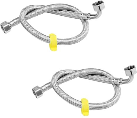 Pack of 2 Flexible Pipe Contectors Elbow 1/2”(90°) x 1/2” BSP 60cm Long Elbowed Stainless Steel Braided Flexible Hose Pipes Tail DIY Repalcement for Boilers Plumbing Bathrooms Kitchens