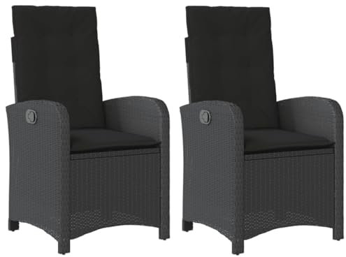 Willood Gartensessel mit Kissen 2er Garten Liegestühle Verstellbar Schwarz Poly Rattan