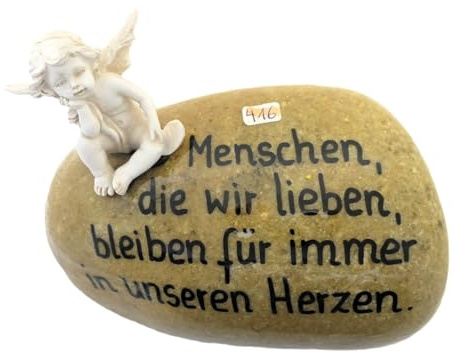 Andys Steinwelt® Grabstein mit Grabengel, Stein mit einem Text beschriftet | Grabschmuck wetterfest für Urnengrab und Sternenkind Andenken, Schutzengel, Grabdeko für Friedhof (416 ca. 15x11x10 cm)