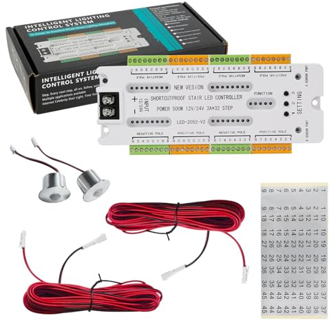 32 Channel Motion Sensor LED Stair Controller Automatic Ladder Step System,Staircase Lighting Short Circuit Proof Stairway Step Light Controller Adjustable Brightness for Indoor Under Stair Lighting