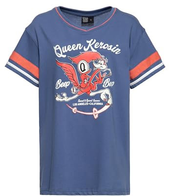 Queen Kerosin Damen T-Shirt College Style Collegiate Tee Retro Vintage Roadrunner Los Angeles California Baseball American Football Beep Beep